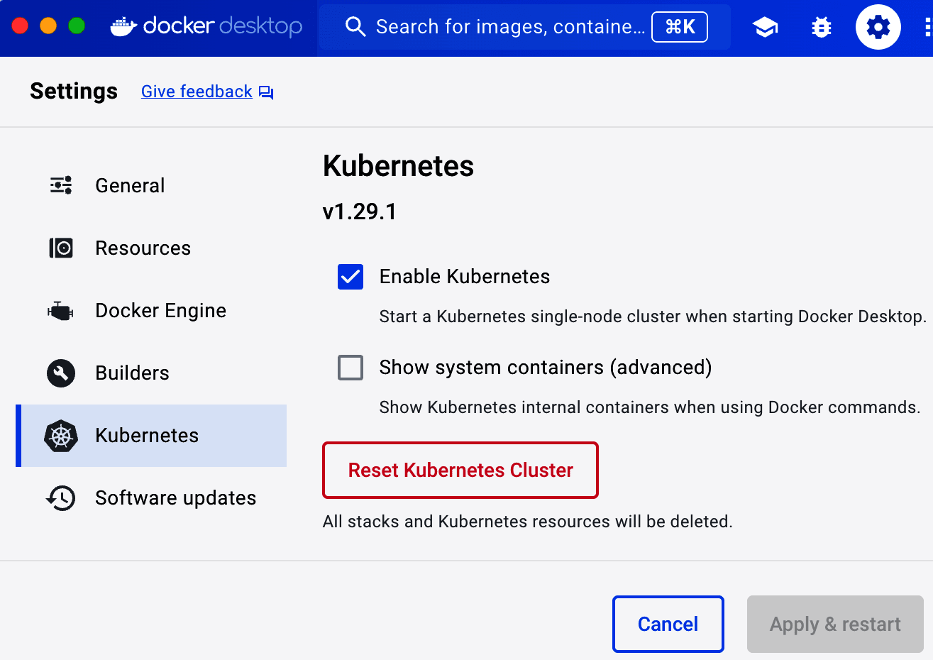 Enable Kubernetes on Docker Desktop