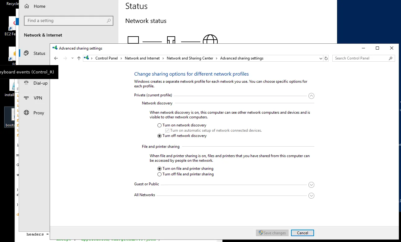 If prompted to enable file sharing, click through to this screen and Turn on file and printer sharing