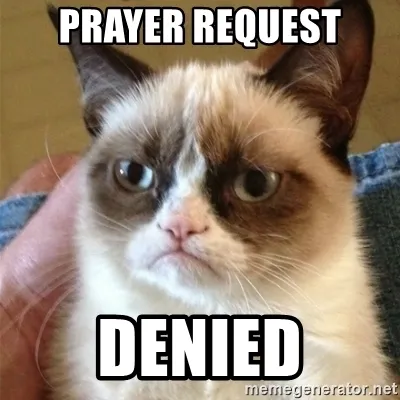 The Grumpy Cat 'Prayer request DENIED' meme.
